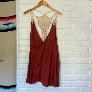 Free People Crochet Lace-Back Rust Slip Dress NWOT Women’s Size Small Spring